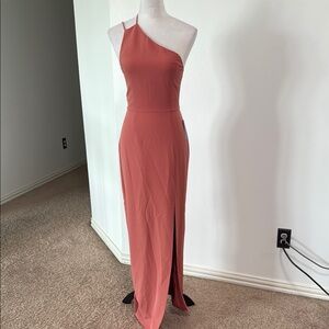 Wayf Orange and Pink Asymmetrical One Shoulder Gown